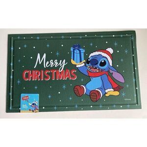 Disney Stitch 18x30” Welcome Rubber Doormat Merry Christmas Santa Hat NEW